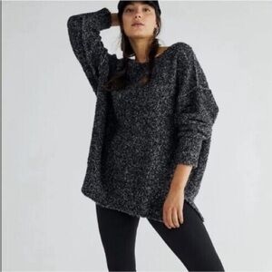 Free People Moira Grey and Black Merle Knit Oversize Sweater - Small NWT